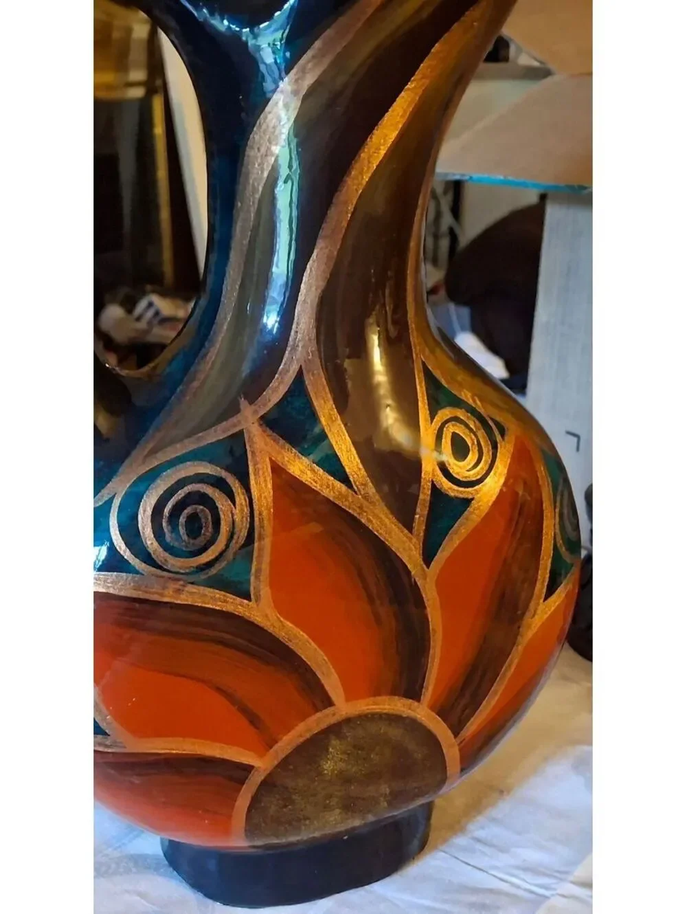 Vintage Hand-Painted Ceramic Pitcher with Bold Floral Design